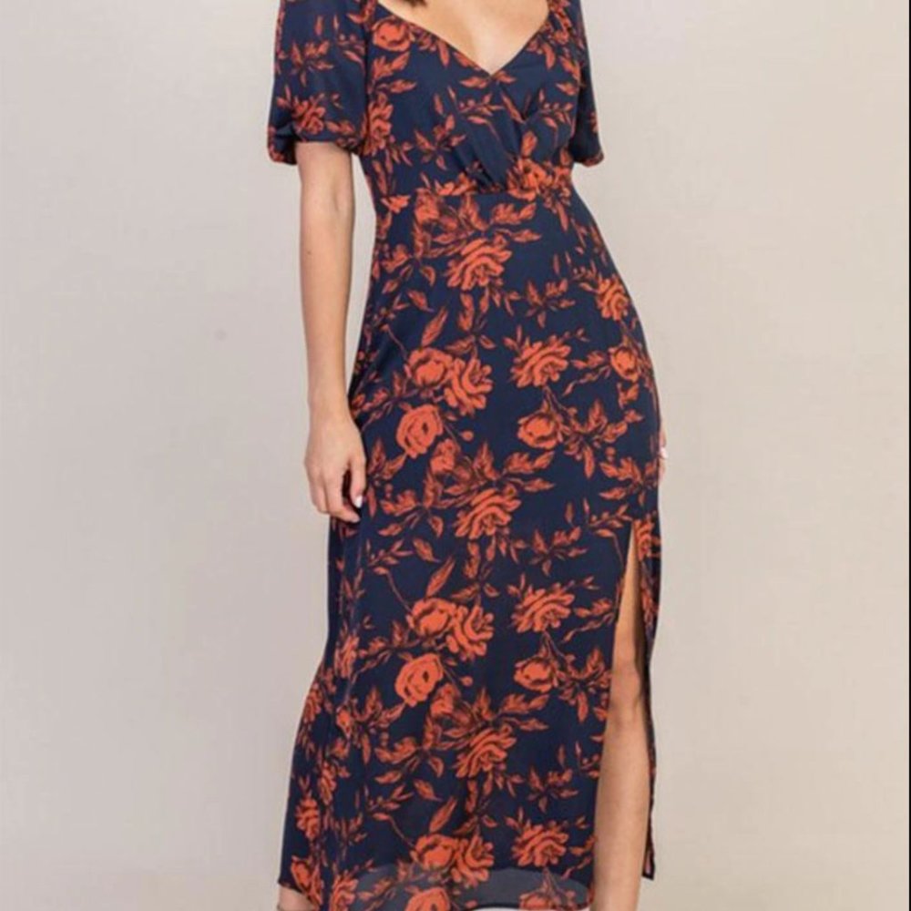 Floral Sweetheart Short Puff Sleeve Midi Dress